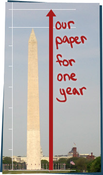 Washington Monument with drawn-on arrow