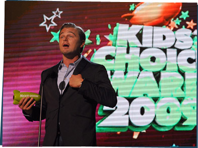 Leonardo DiCaprio accepting the Green Kids' Choice Award