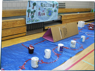 An obstacle course made of reused boxes and other materials