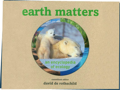 The book cover of Earth Matters has a mom and baby polar bear on it.