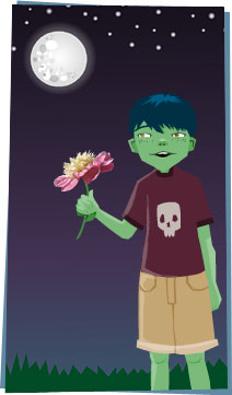 Dex at night with flower