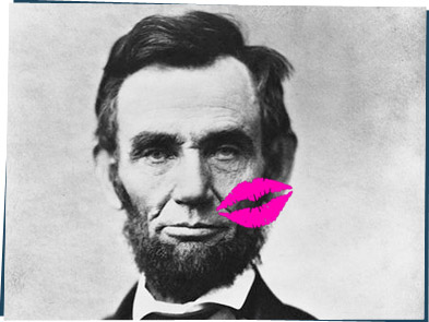 Abe Lincoln's portrait with a lipstick kiss