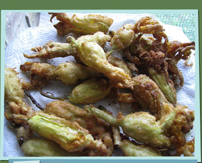 A plate of deep-fried zucchini flowers.