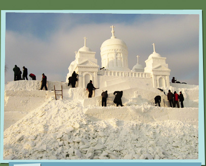People working on a snow palace
