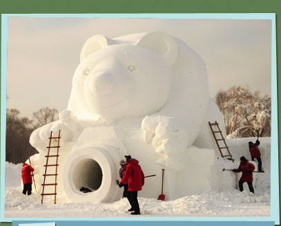 Snow sculpture of a teddy bear