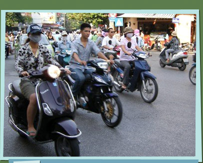 Motor scooters in the street