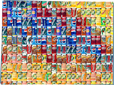 Very close view of soda can painting